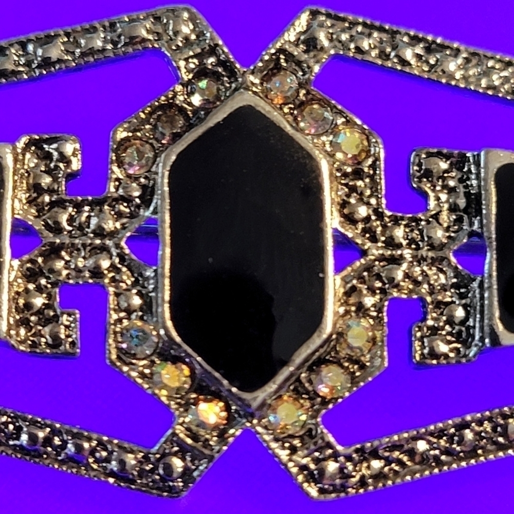 Vintage Retro Marcasite and black enamel Art Deco Style Brooch - Picture 4 of 7